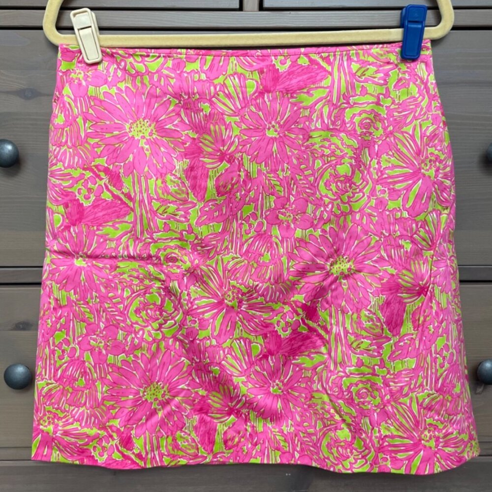 EUC Lilly Pulitzer Pink and Green Straight Cut Pencil Skirt Size 10